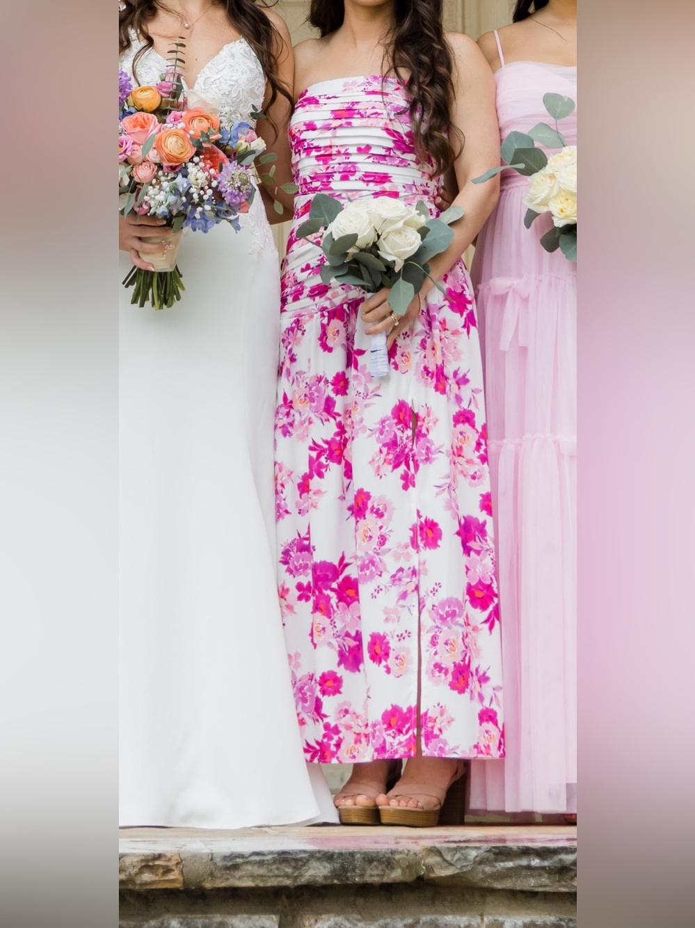 Hello Molly White Maxi Dress with Pink Floral Print